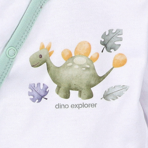 ABN-5562 Body busta Dino Explorer Nini bianco | Cotone organico per neonato