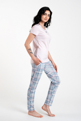 Glamour Pigiama da donna a maniche corte e pantaloni lunghi Italian Fashion - rosa/stampa