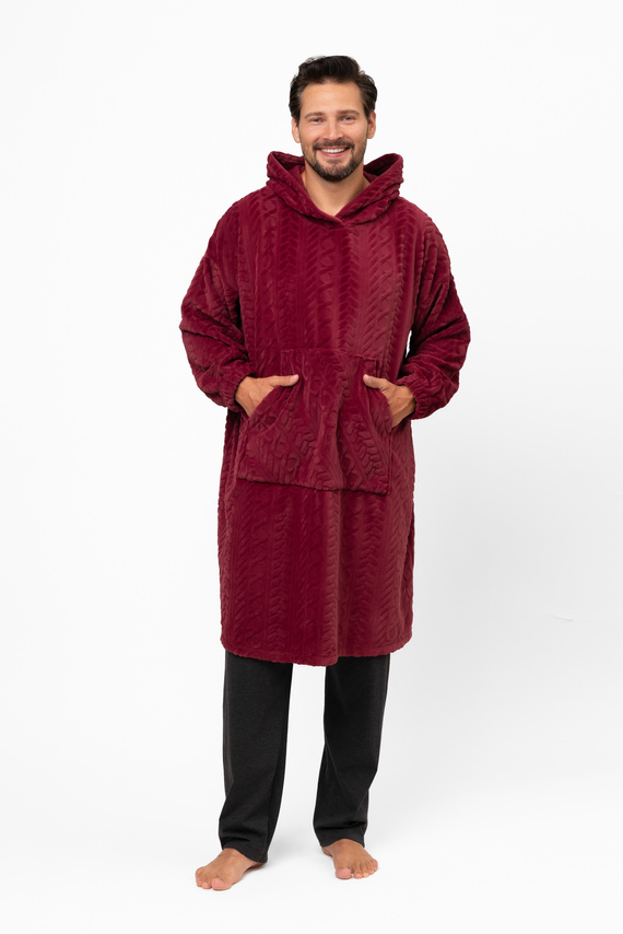 Reno Kocobluza Italian Fashion bordeaux - oversize, morbido bipolare, unisex, con cappuccio