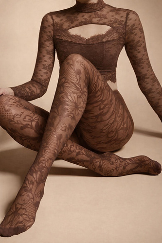 Collant donna Knittex Chantilly 30 den – collant con motivo floreale mocca