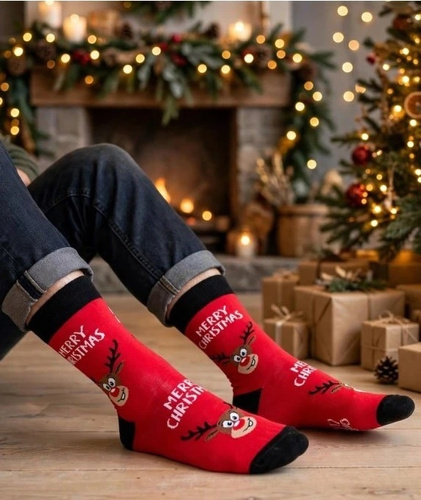 Calze uomo Milena 1290-045 Natalizie con renne rosse in cotone