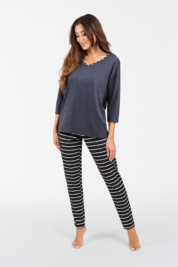 Betty Pigiama da donna manica 3/4, pantaloni lunghi Moda italiana - stampa grafite/grafite