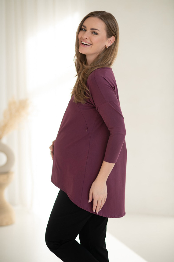 Mommy Tunica maternità e allattamento Mauve Wine Milk&Love - blusa oversize con cerniere nascoste, cotone Oeko-Tex
