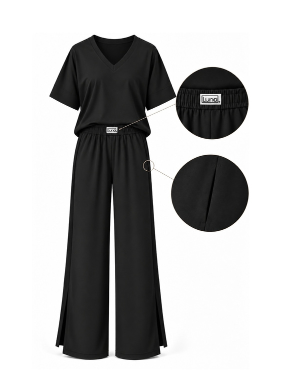 Luna 1313 pigiama donna nera 100% cotone maglietta e pantaloncini corti