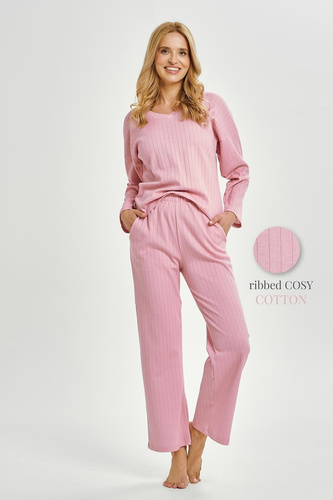 3444 Eleonora Pigiama da donna in cotone rosa Taro a maniche lunghe