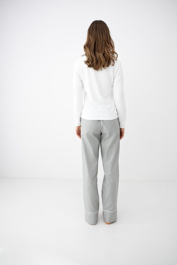 Sensis Salma pigiama donna ecru-grigia con manica lunga e pantaloni a righe