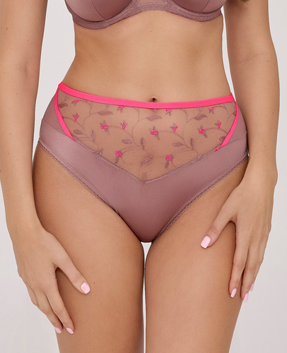 Slip brasiliano Ava 2217 Mocha Rose – microfibra morbida con ricamo floreale