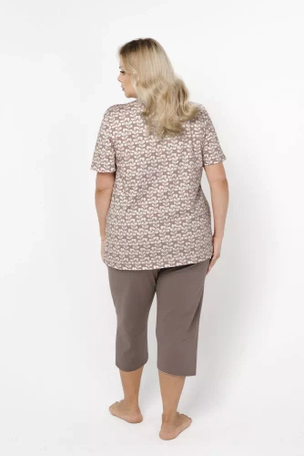 Ramira Pigiama donna manica corta e pantalone 3/4 Moda italiana - stampa/cappuccino