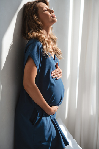 Camicia parto e allattamento Born of Love Milk&Love con bottoni blue