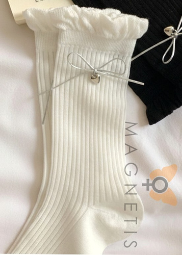 Magnetis CC-251103 calze donna cotone con balza e fiocco elegante white
