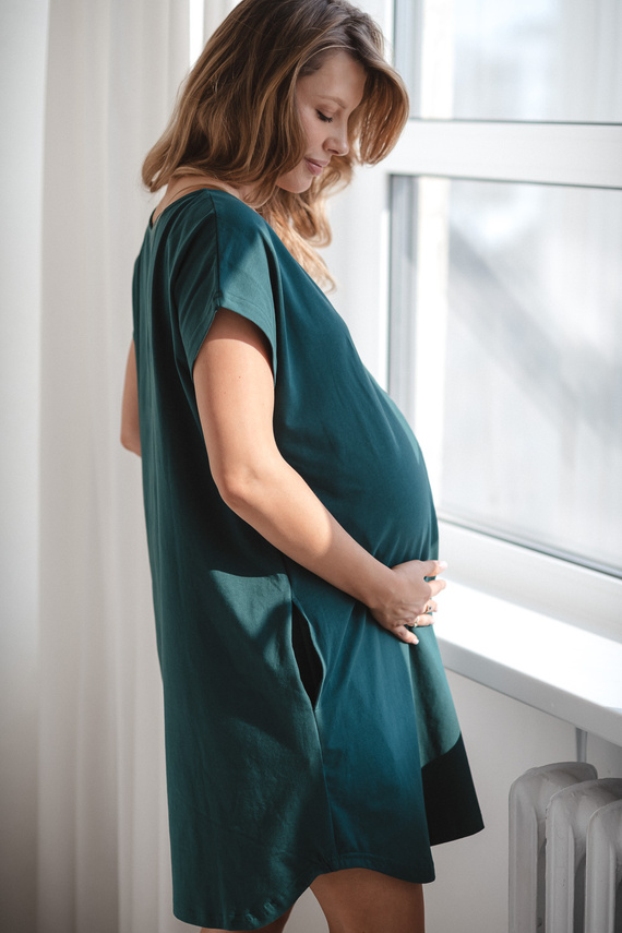 Camicia parto e allattamento Born of Love Milk&Love con bottoni green 