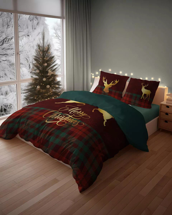 5827 A Christmas Dreams Detexpol biancheria da letto in cotone a quadri con renne di Buon Natale - Set natalizio 100% cotone