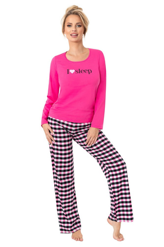 Pigiama da donna Donna Sleep Long fucsia-cotone, manica lunga, confezionato in un sacchetto di plastica
