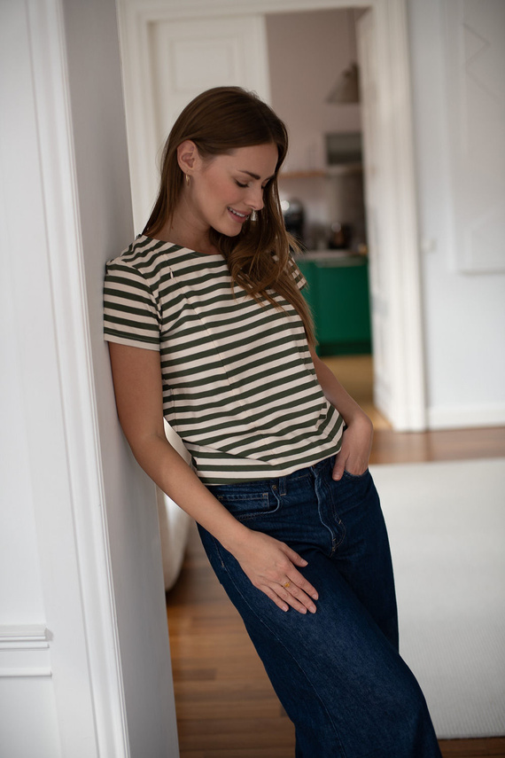MamaFlow Maglia per allattamento manica corta cotone Milk&Love - biscotto-khaki