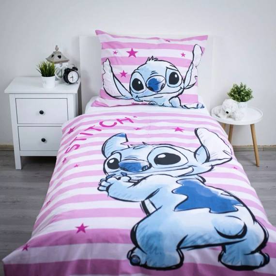 Biancheria da letto Lilo i Stitch JF24 140x200 rosa stelle 100% cotone