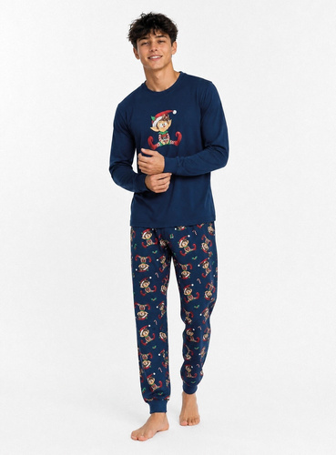 Cornette Elf 2 Christmas 967/62 Pigiama Giovane Blu Navy 100% Cotone