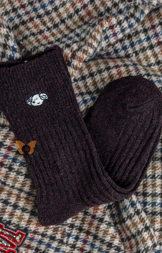 YN5035 Calze calde da donna Magnetis marrone - a costine con applicazioni