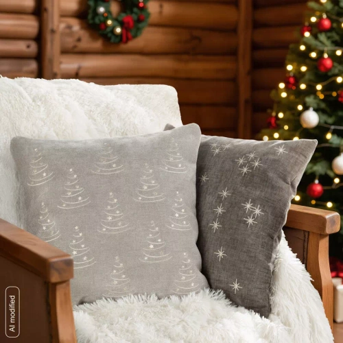 CHP308 Federa natalizia Eurofirany 45x45 con paillettes 3D stelle beige