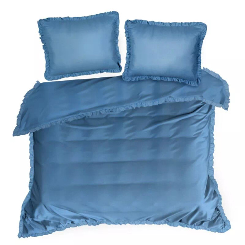 Biancheria da letto in microfibra Eurofirany MI con volant, morbida, con cerniera, blu