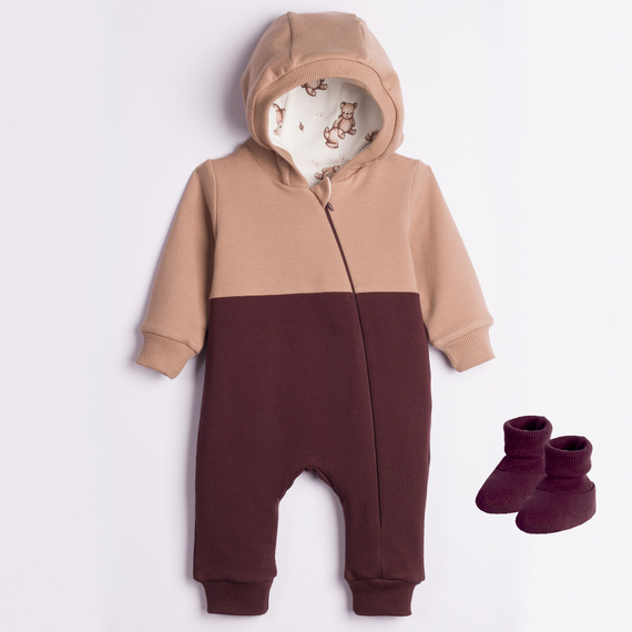 227272 Nicol BENEK Pagliaccetto con fodera orsetti + scarpine primi passi marrone