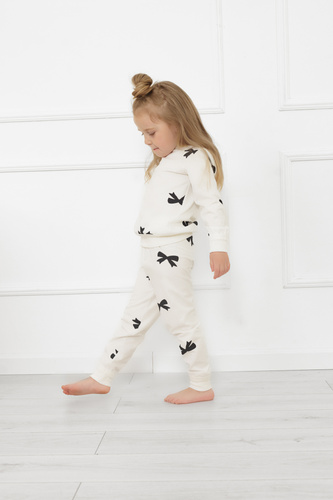 Pigiama da bambina Figaro - ecru, cotone, maniche lunghe e pantaloni Moda italiana