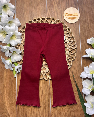 Mamatti LJ820 Leggings bambina bordeaux a coste a zampa in cotone