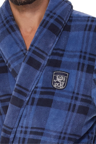 2456 BJ Accappatoio da uomo L&L navy- morbido, a quadri con colletto