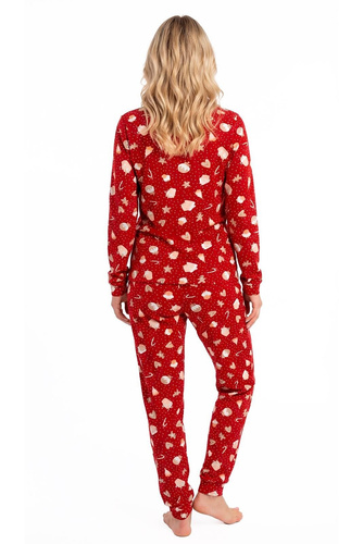 Donna Bear Long pigiama donna rossa – pigiama calda in cotone con manica lunga