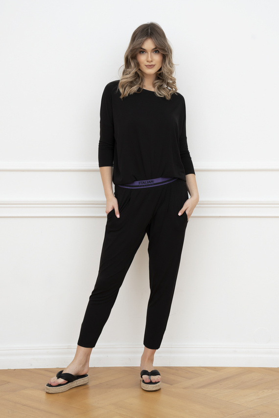 Stile Set donna con maniche a 3/4, lunghezza.pantaloni moda italiana neri