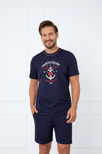 Port Pigiama da uomo a maniche corte, pantaloncini Moda italiana - blu navy