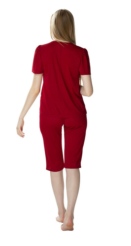 3639 Matylda Pigiama donna Mewa in seta bordeaux-viscosa, prodotto polacco, lunghezza 3/4