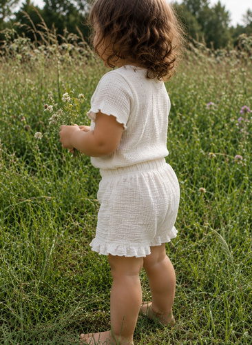 Mamatti SZ50302 pantaloncini bambini bianchi in mussola, traspiranti ed eleganti