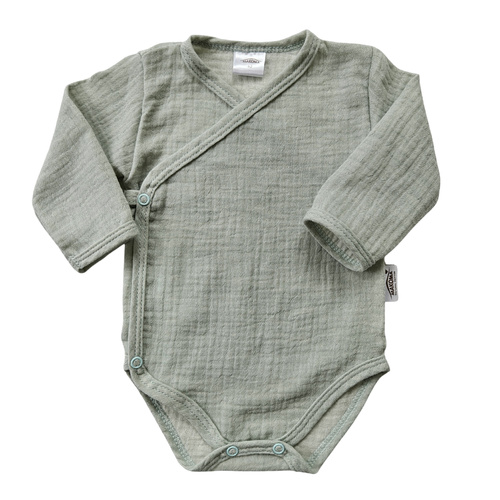 Body in mussola Just Muslin 03235M Makoma menta - manica lunga, chiusura a busta, 100% cotone