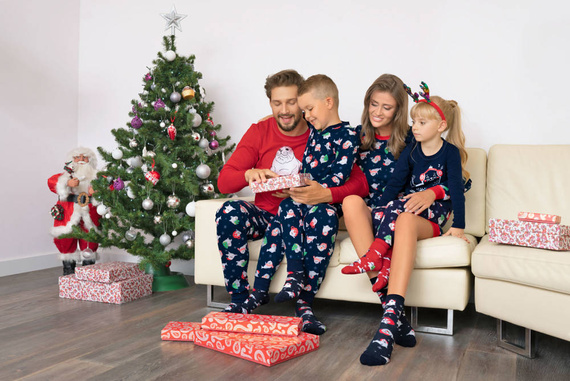 Pigiama Elder Uomo manica lunga, pantaloni lunghi Moda Italiana- rosso/stampa blu navy