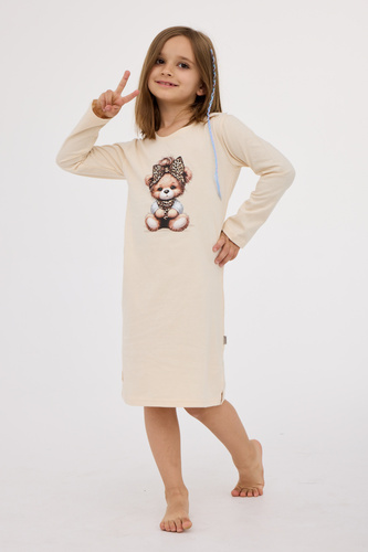 258/197 Panther 2 Cornette - camicia da notte per bambina, beige, 100% cotone, pantera