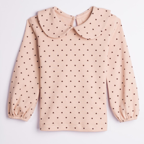 Nicol 226139 Maglietta bambina 100% cotone Cuoricini Colletto Beige