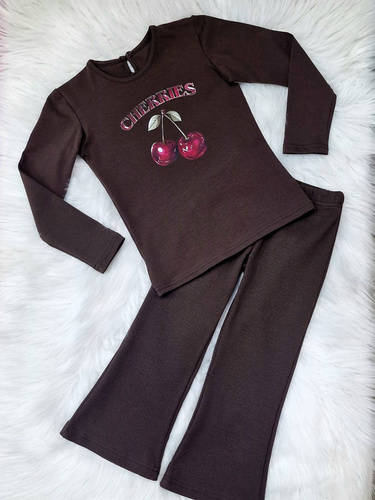 Camicetta bambina Cherries Bambarillo in cotone fondente, manica lunga, stampata