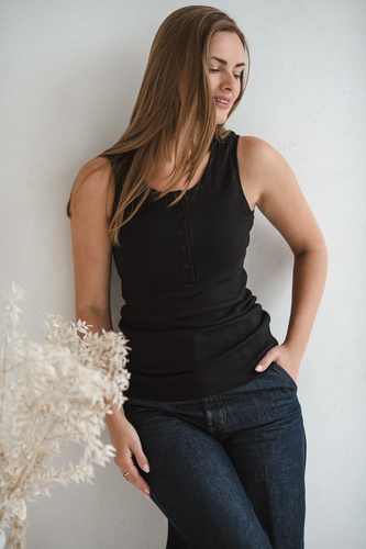 T-shirt Tummy Gravidanza e allattamento - a coste, senza spalline Milk&Love nero