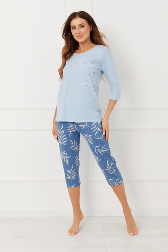 Pigiama donna Erula Italian Fashion in jersey di cotone 3/4 plus size-blu