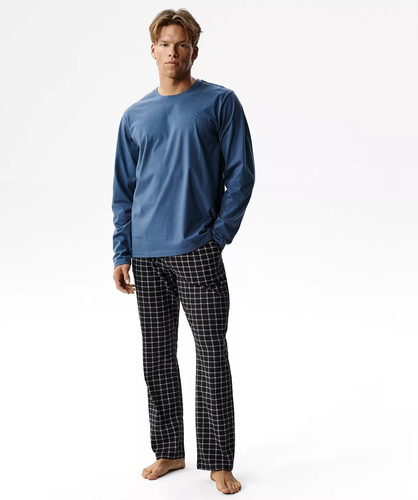 NMP-393 Blu Atlantico - pantaloni da pigiama da uomo in flanella di cotone