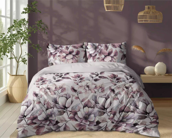 5498 B Biancheria da letto in cotone rosa chiaro con fiori fumé Naturalis- Detexpol