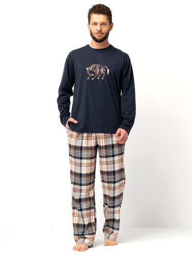 MNS 444 Pigiama Key uomo nero - cotone, manica lunga e pantalone tinta unita