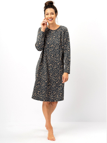 Camicia da notte da donna Key LND 707 blu navy - cotone, manica lunga, taglio comodo