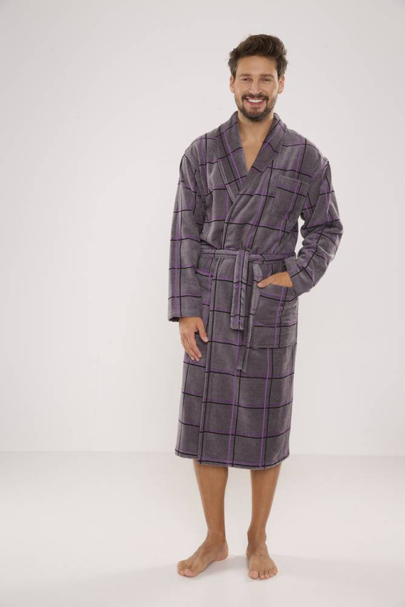 803 / 819 Vestaglia Twin Forex da uomo in spugna - grigio a quadri viola (grigio a quadri)