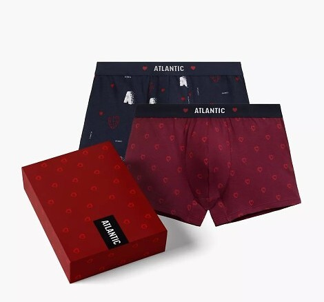 2GMH-029 Boxer Atlantic da uomo - cotone con elastan, cuori, confezione da 2 pezzi