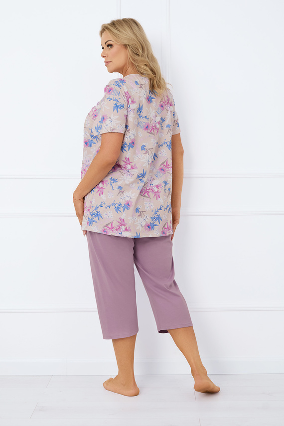 Inger Pigiama da donna manica corta, pantaloni 3/4 Moda italiana - stampa/cuoio