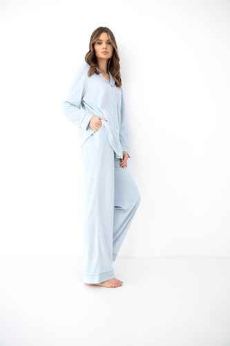 Sensis Isolde pigiama donna blu a pois, in velluto, con bottoni