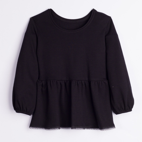 Blusa bambina Nicol 163706 100% cotone nera con baschina e pizzo