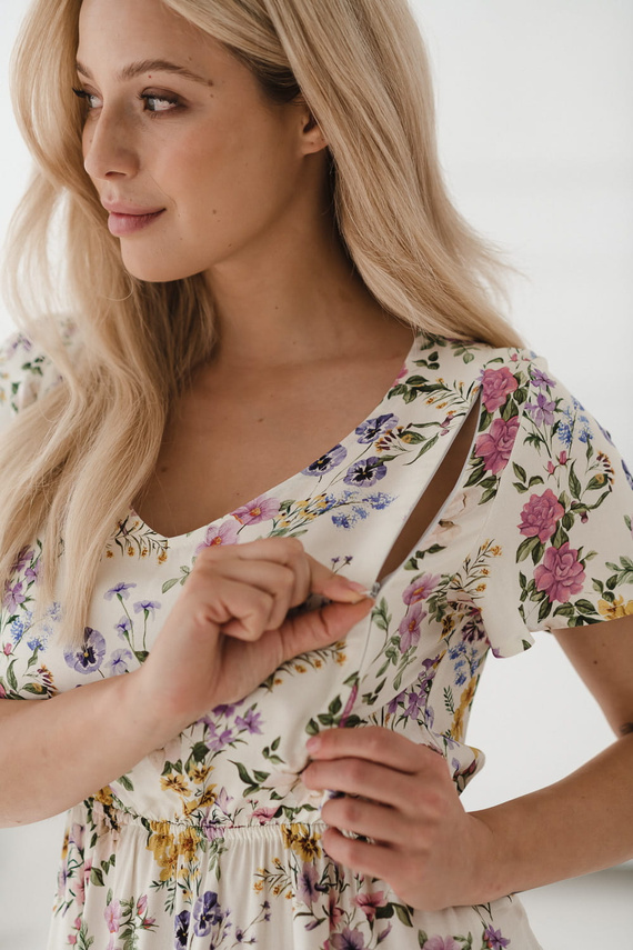 Lovely Dress abito premaman e da allattamento a manica corta Milk&Love crema floreale