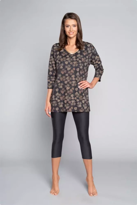 Pinnia Pigiama donna manica 3/4, pantaloni 3/4 Moda italiana - stampa/grafite